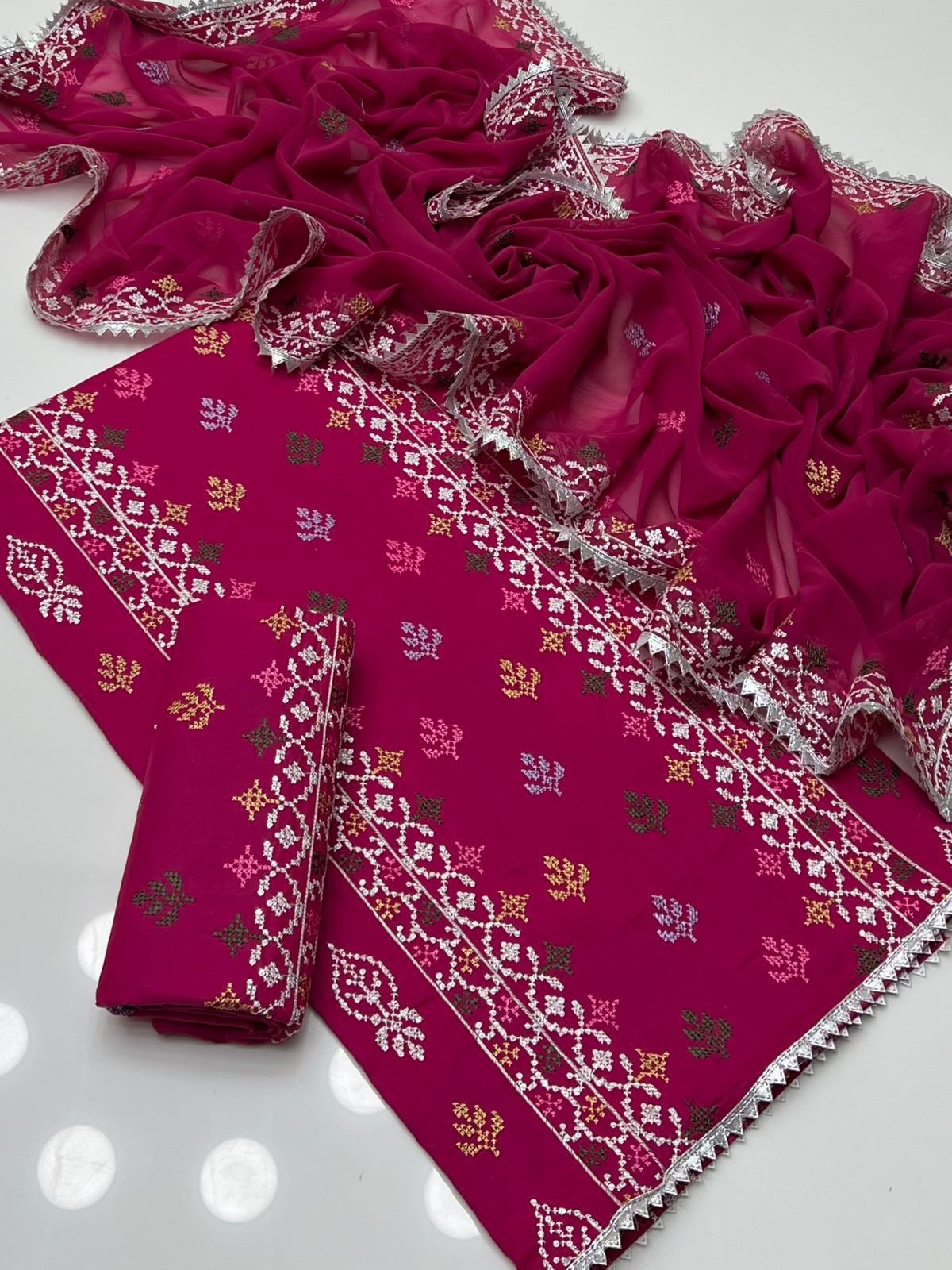 3PC Embroidered Lawn Suit with Chiffon Dupatta - Image 2