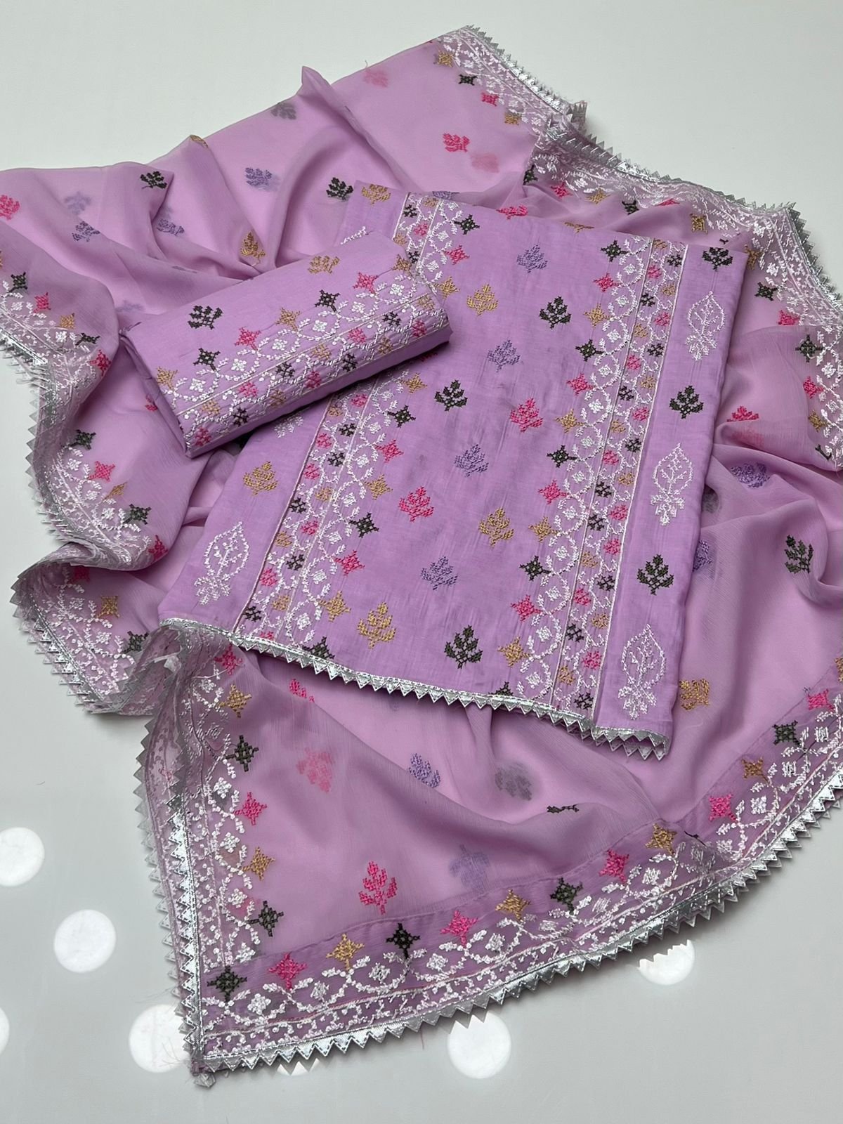 3PC Embroidered Lawn Suit with Chiffon Dupatta - Image 5