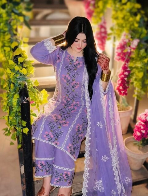 GTM Lawn Computer Cross-Stitch Embroidered 3-Piece Dress
